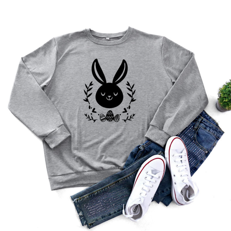 Easter Fashion Women'S Long Sleeve Bunny Print Round Neck Sweatshirt