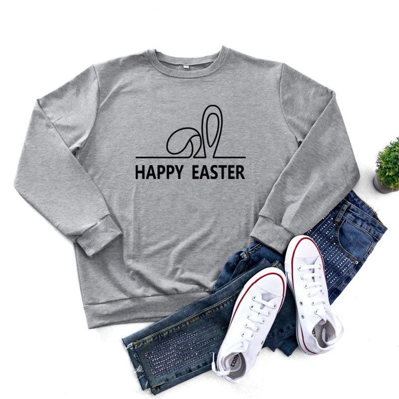 Easter Fashion Ladies Long Sleeve Bunny Ears Printed Round Neck Sweatshirt