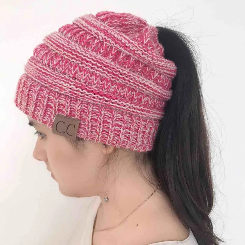 (Buy 1 Get 1) Women Winter Stretch Knitted Ponytail Hats