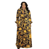 Women Ramadan /Eid Fashion Casual Geometric Printing Lapel Single-Breasted Long Sleeve Dress