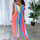Women Casual Rainbow Print Loose Sling Lace-Up Jumpsuit