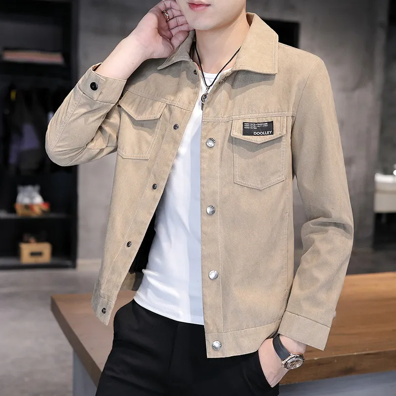 Men'S Fashion Solid Color Lapel Pocket Denim Jacket