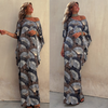 Women'S Fashion Boho Casual Fan Printed Batwing Sleeve Maxi Dress