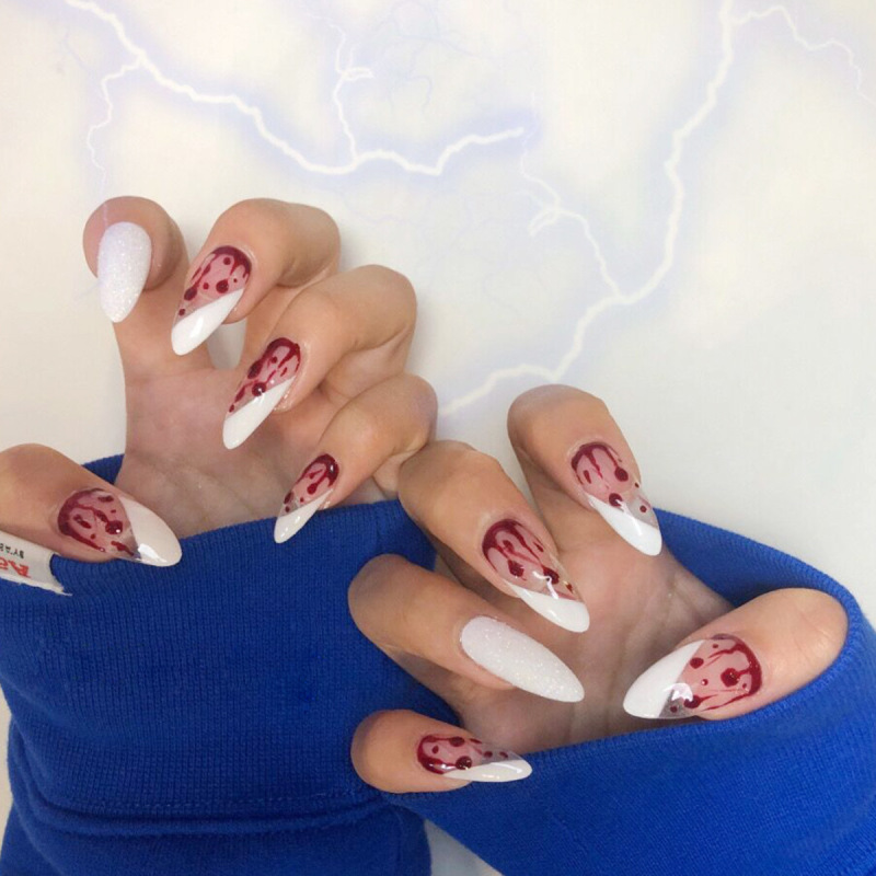 Halloween Women Fashion Blood Drop Style Waterproof Removable False Nails