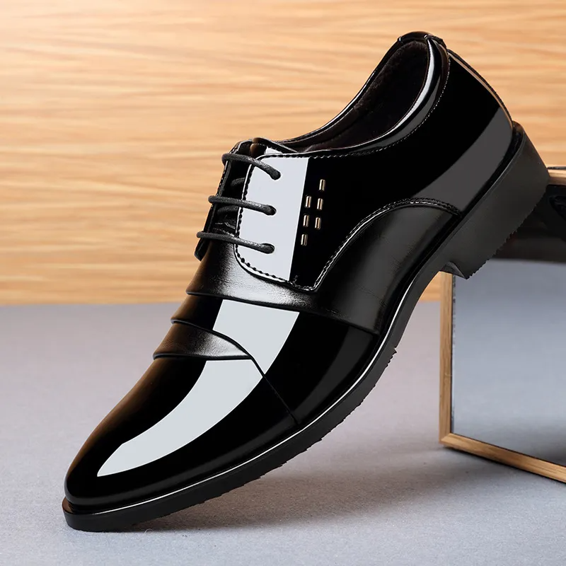 Men'S Casual Shiny Patent Leather Low Top Pu Leather Shoes