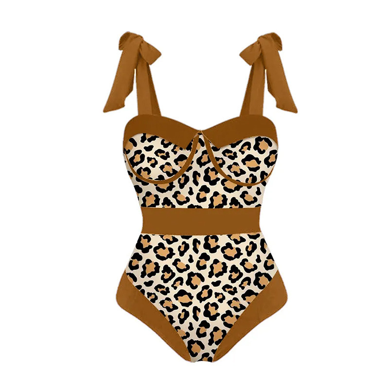 Women'S Fashion High Waist Vacation Leopard Print Sexy One Piece Swimsuit