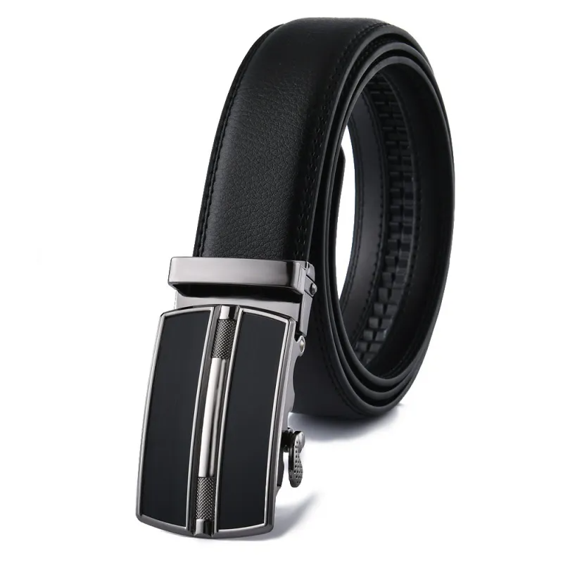 Men Fashion Casual Business Solid Color Leather Metal Buckle Belt