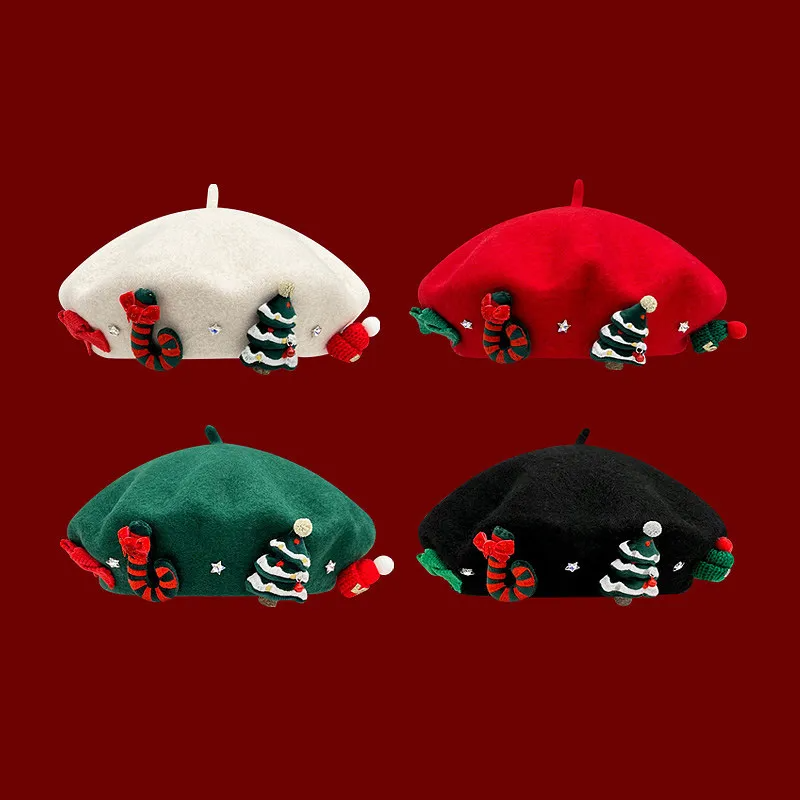 (Buy 1 Get 1) Women Cartoon Cute Three-Dimensional Christmas Tree Crutch Warm Beret