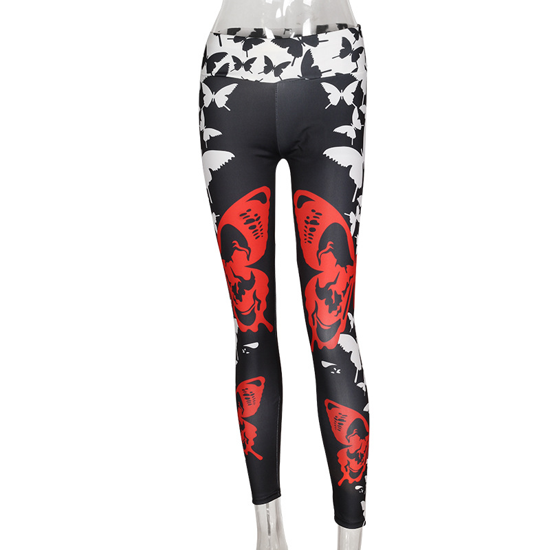 Women Block Color Butterfly Graphic Print Sports Leggings