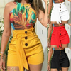 Women Fashion Sexy High Waist Buttoned Sash Slim Shorts