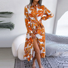 Women Ramadan /Eid Fashion Casual Floral Print Lace-Up Long Sleeve Dress