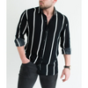 Men Striped Business Print Lapel Casual Long Sleeve Shirt