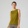 Women Casual Loose Solid Color Breathable Round Neck Sleeveless Rear Split Sports Tank Top