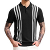 Men Casual Black White Stripe Short-Sleeved Knitted Polo Shirt