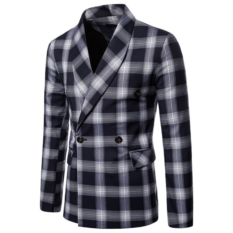 Men Cotton Plaid Printed Business Blazer