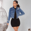 Women Personality Ripped Tassel Short Retro Long Sleeve Denim Jacket