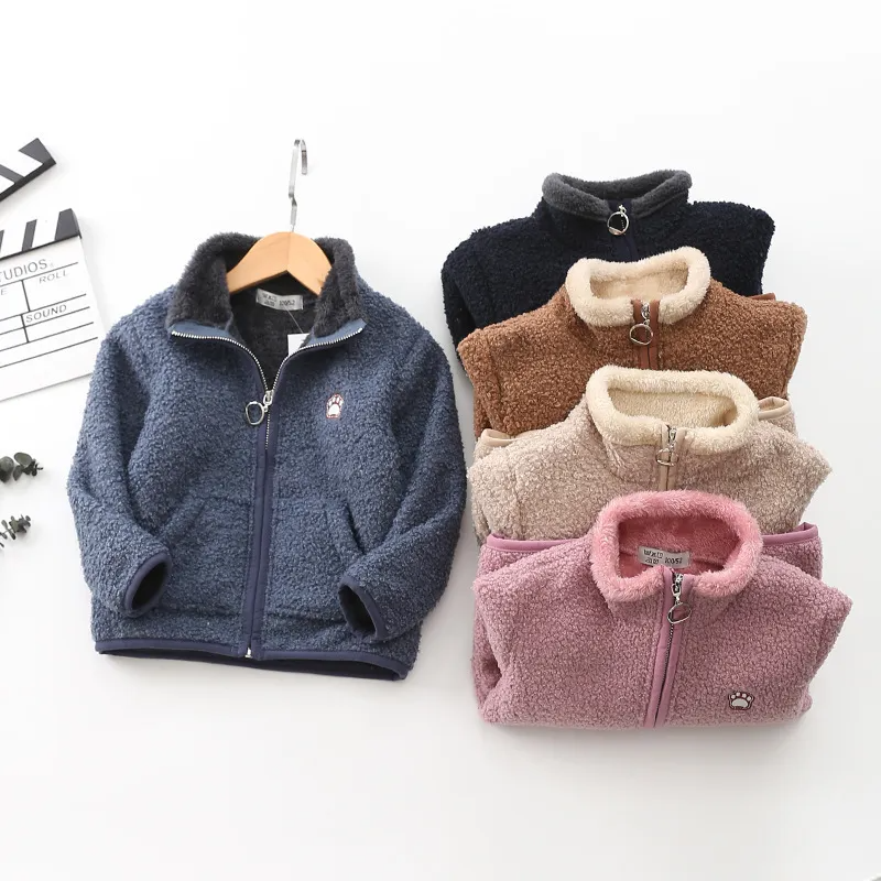 Kids Casual Simple Long Sleeve Zipper Plush Coat