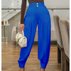 Women'S Fashion Temperament Button Elastic Waist Pleated Leg Pants Casual Loose Trousers