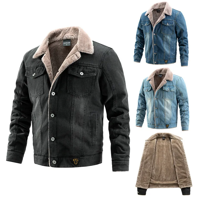 Men Autumn Winter Fashion Casual Simple Single-Breasted Lapel Button Denim Coat