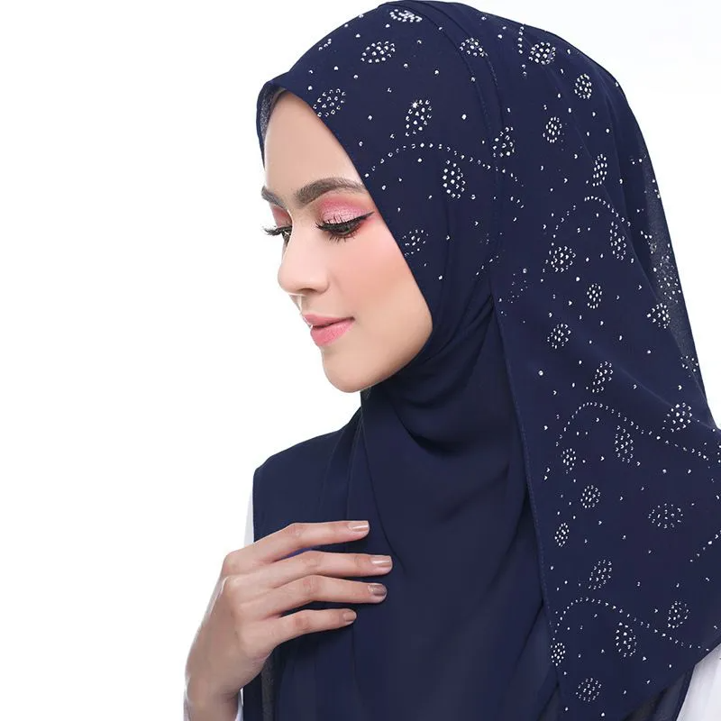 (Buy 1 Get 1) Leaf-Shaped Rhinestone Decor Women Chiffon Hijab Scarf