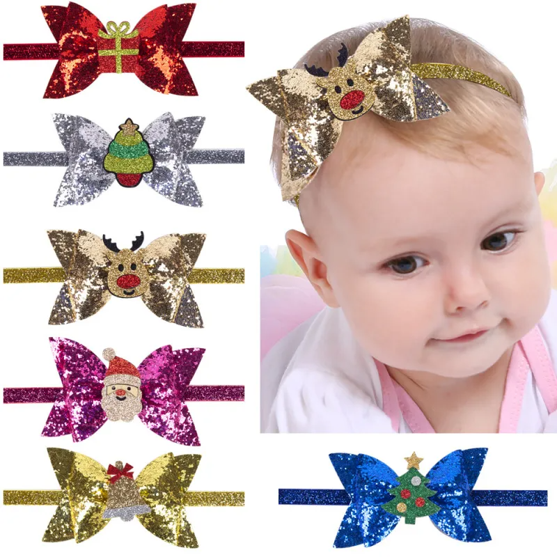 Kids Christmas Glitter Bow Headband Tiara