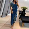 Women'S Fashion Casual V-Neck Printed Short-Sleeved Trousers Two-Piece Set