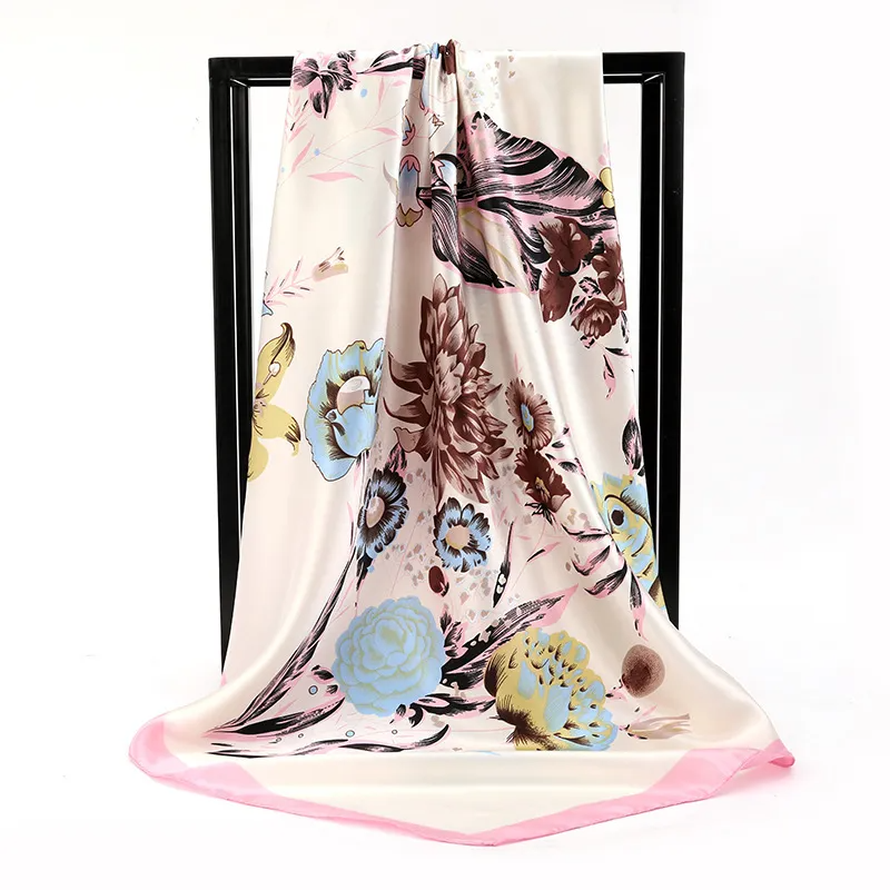 (Buy 1 Get 2) 90*90Cm Women'S Fashion Floral Print Square Scarf