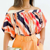 Women'S Fashion Color Contrast Pleated Off Shoulder Shirt