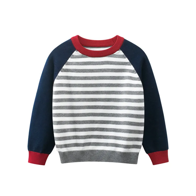 Boys Casual Round Neck Long Sleeve Striped Knitwear