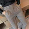 Fashion British Style Dress Suit Pants Men Plaid Pattern Gentlemen Business Casual Work Trousers