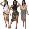 Fashion Women Street Camouflage Slit Pocket Slim Fit Skirt