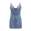 Women Sexy V-Neck Lace-Up Denim Dress