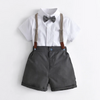 Kids Toddler Boys Summer Fashion Casual British Style Bow Solid Color Lapel Shirt Suspender Trousers Boys Party Clothing Set