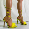 Women Fashion Sexy Plus Size Pointed Toe Cross Strap Feather Stiletto Heel Sandals