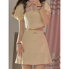 Women'S Preppy Style Puff Sleeve Polo Collar Short-Sleeved Cropped Top Fashion Skirt Sets