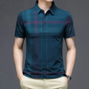 Men Fashion Casual Striped Plaid Print Lapel Short-Sleeved Loose Polo Shirt