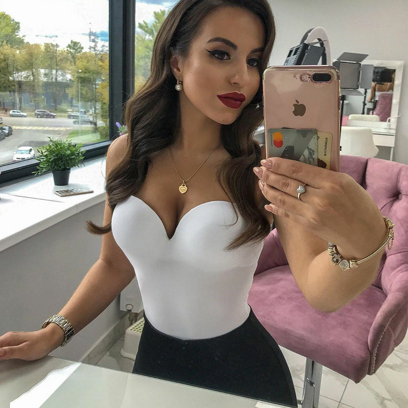 Sexy Women Solid Color Low Cut Spaghetti Strap Tight Bodysuit