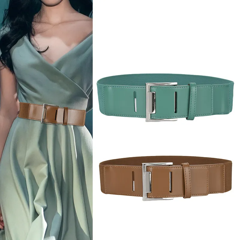 Women'S Fashion Casual Personality Alloy Pin Buckle Elastic Thick Leather Belt