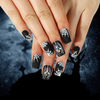 ( Buy 1 Get 2 ) Women Halloween Black Frosted White Cobweb Rhinestone Wearable False Nails