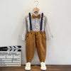 Kids Toddler Big Boys Spring Autumn Fashion Casual British Style Bow Waistcoat Stripe Shirt Suspender Trousers Party Clothing Set