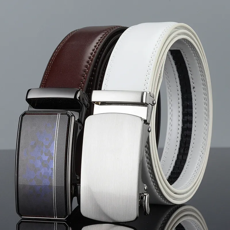 Men Fashion Casual Business Solid Color Versatile Genuine Leather Metal Buckle Belt