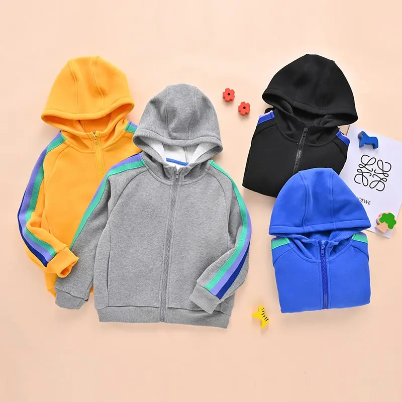 Kids Casual Long Sleeve Zipper Fleece-Lined Hooded Coat