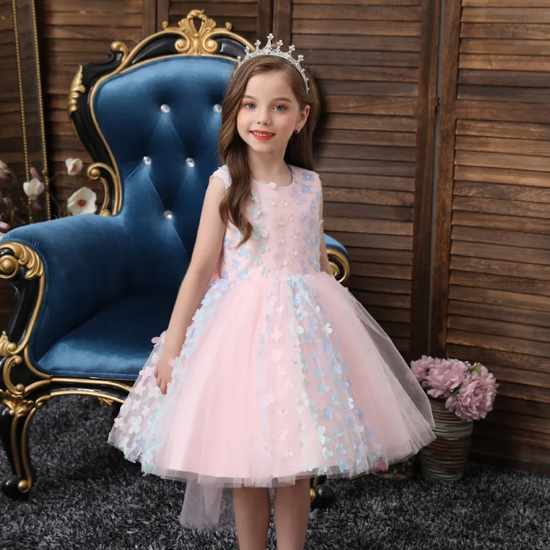 Kids Toddler Girls Fashion Party Cute Sweet Color Matching Petals Pleated Sleeveless Mesh Party Tutu Dress