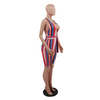 Woman Colorful Striped Bandage Sports Fashion Jumpsuits