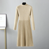 (Buy 1 Get 1) Women Elegant Autumn And Winter Solid Color High Collar Long Sleeve Knitted Pleated Dress