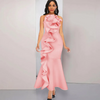 Women Party Dress Fashion Ruffle Flower Decoration Sexy Backless Maxi Dress