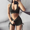 Women High Waist Hip Lift Bubble Drawstring Yoga Shorts Sports Bra Yoga Clothes Two-Piece Set