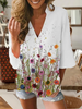 Women'S V Neck Fashion Floral Print Loose Long Sleeve Casual Blouses