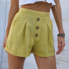 Women'S Fashion Casual Basic Cotton Linen Solid Color Elastic Waist Wide Leg Shorts