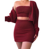 Solid Color Tube Top And Single-Breasted Cardigan And Bodycon Skirt Knit Three Pieces Sets